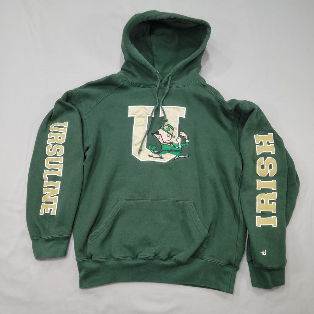 Ursuline Irish Mens Medium Pullover Hoodie Leprechaun Graphic Badger Sport Warm